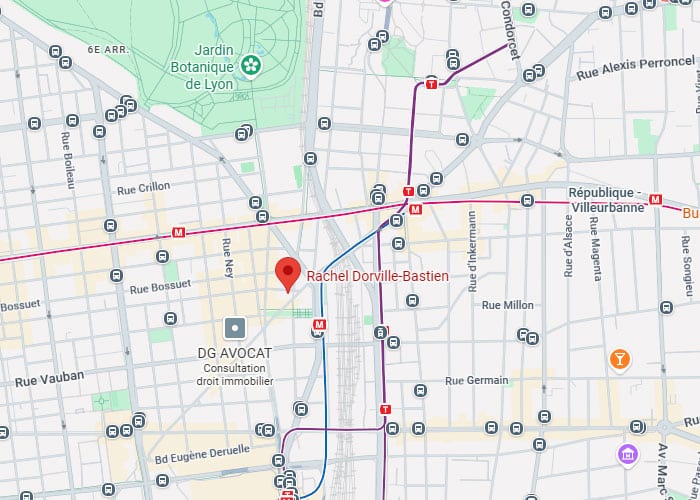 Rachel Dorville-Bastien Lyon : Plan d'accès et Itinéraire Carte de Lyon situant Rachel Dorville-Bastien près du Jardin Botanique, avec les rues et transports en commun.